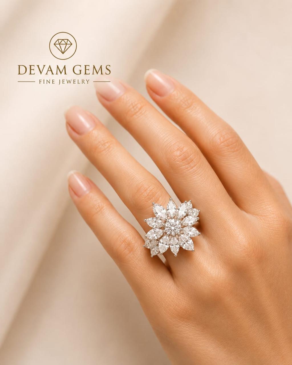 Elegant Floral Diamond Look Women’s Statement Ring