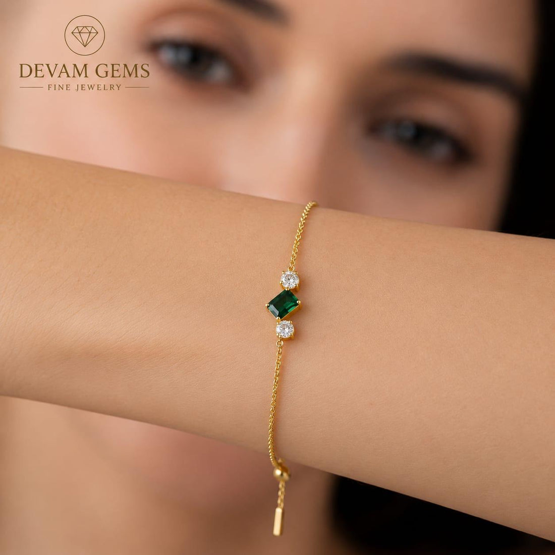 Elegant Green Stone Gold-Plated Bracelet for Women