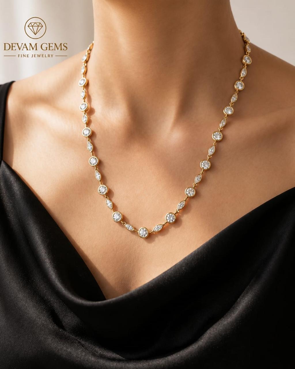 Elegant Gold-Tone CZ Tennis Style Necklace for Women