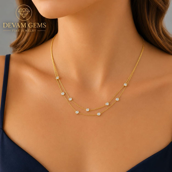 : Elegant Gold Tone Double Layer Crystal Chain Necklace for Women
