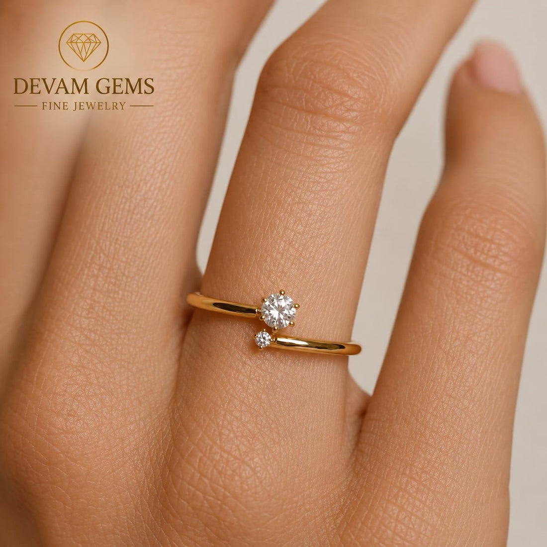 Adjustable Open Diamond Stone Gold Plated Ring for Women