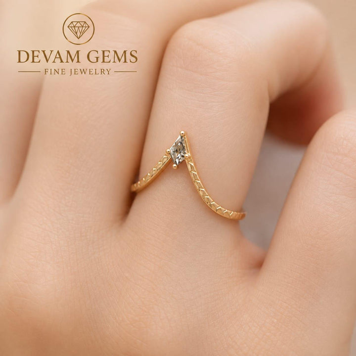 Elegant Gold Plated Marquise Stone Textured Ring for Women & Girls