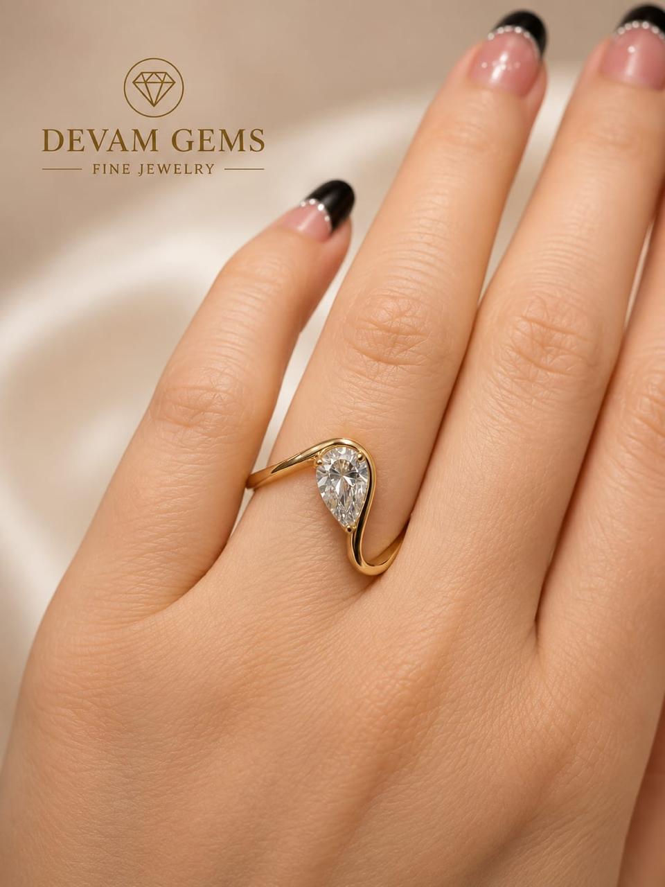 Gold Tone Pear Cut CZ Eye Design Ring for Women | Elegant Teardrop Crystal Statement Ring