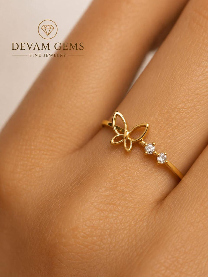 Gold Tone Butterfly CZ Ring for Women | Elegant Butterfly Design Adjustable Fashion Ring
