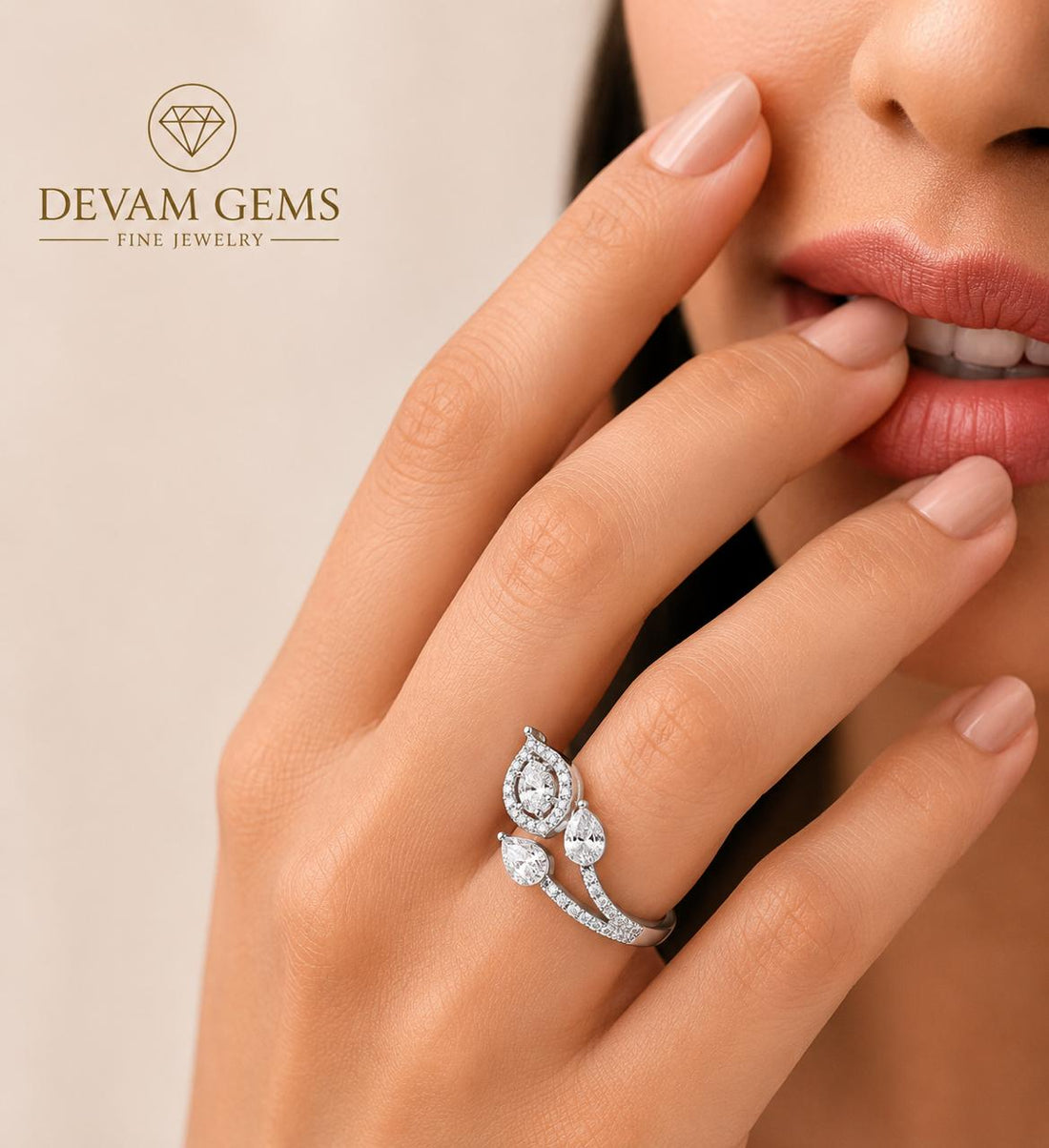 Silver Tone Elegant CZ Floral Ring for Women | Sparkling Adjustable Statement Ring