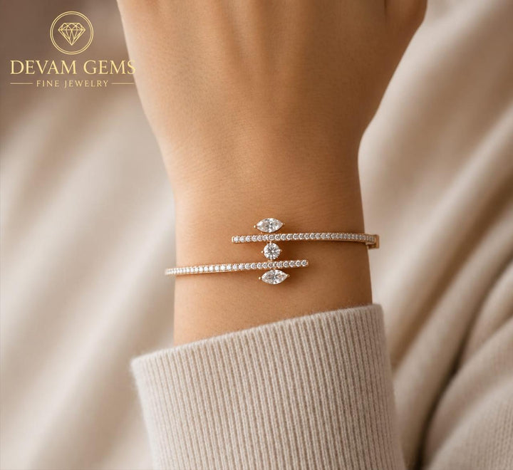 Elegant Silver CZ Layered Bracelet for Women | Sparkling Crystal Open Cuff Bracelet