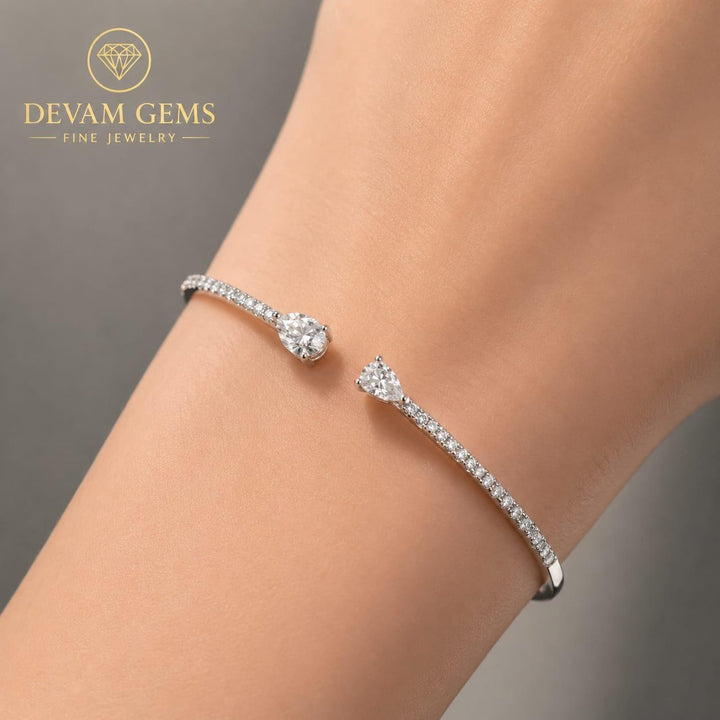 Elegant CZ Open Cuff Bracelet for Women | Sparkling Silver Tone Crystal Bracelet