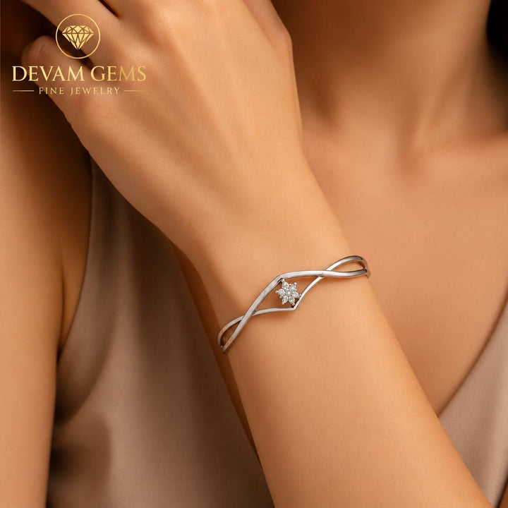 Elegant Silver Floral Cuff Bracelet for Women | Stylish Crystal Open Bangle