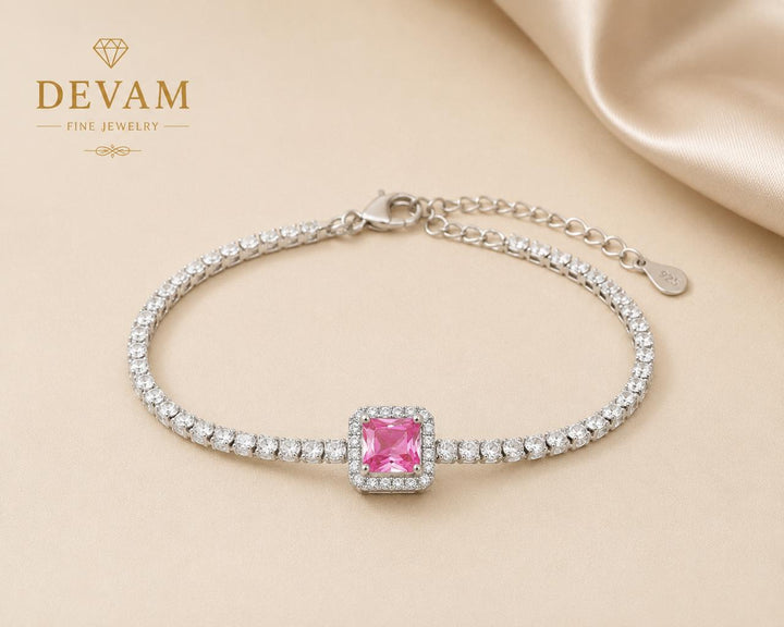 Radiant Pink Halo Tennis Bracelet