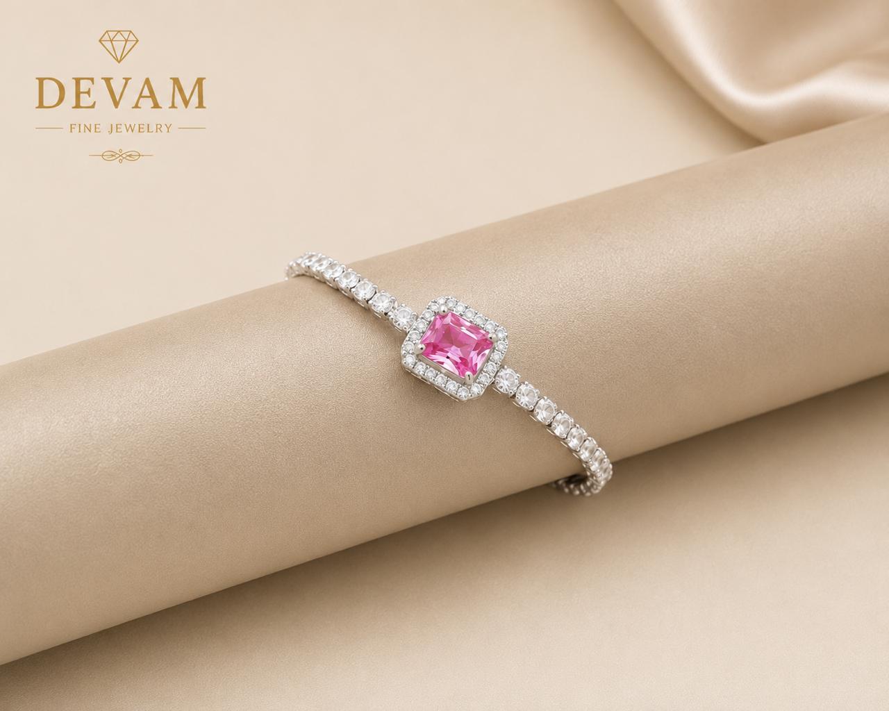 Radiant Pink Halo Tennis Bracelet