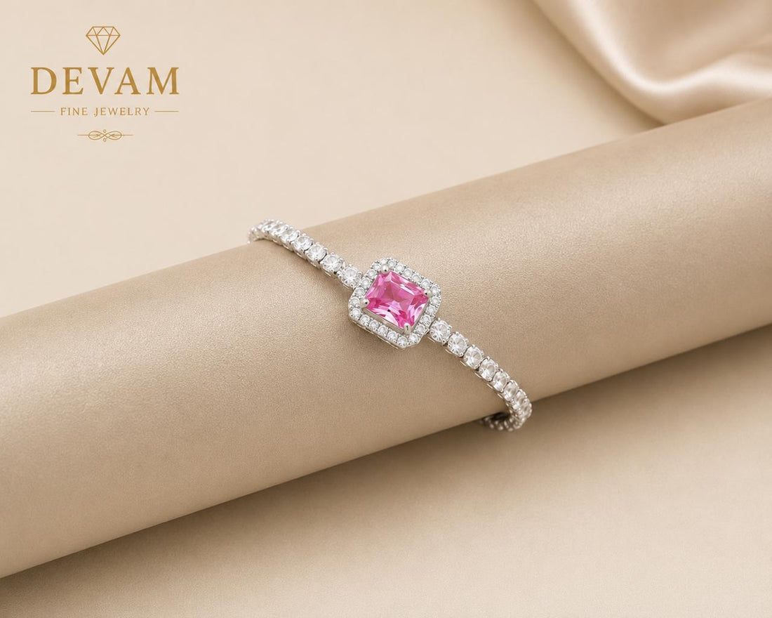 Radiant Pink Halo Tennis Bracelet