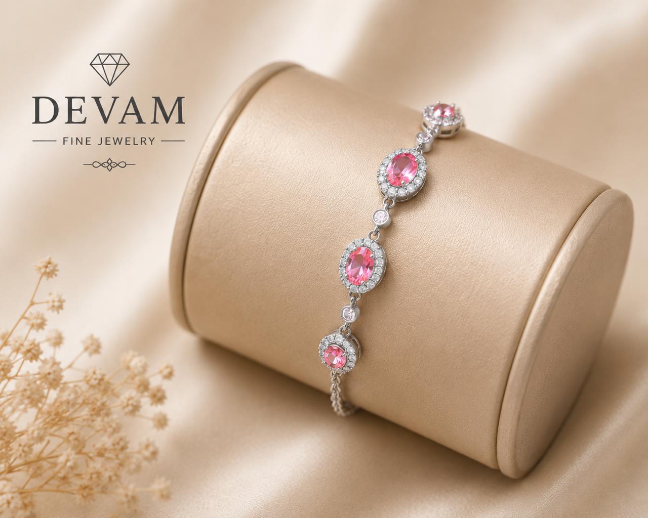 Blush Oval Halo Link Bracelet
