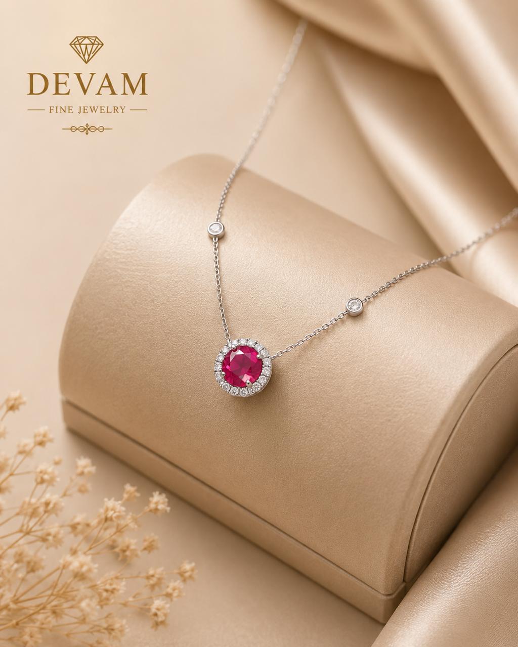 Ruby Halo Solitaire Pendant Necklace