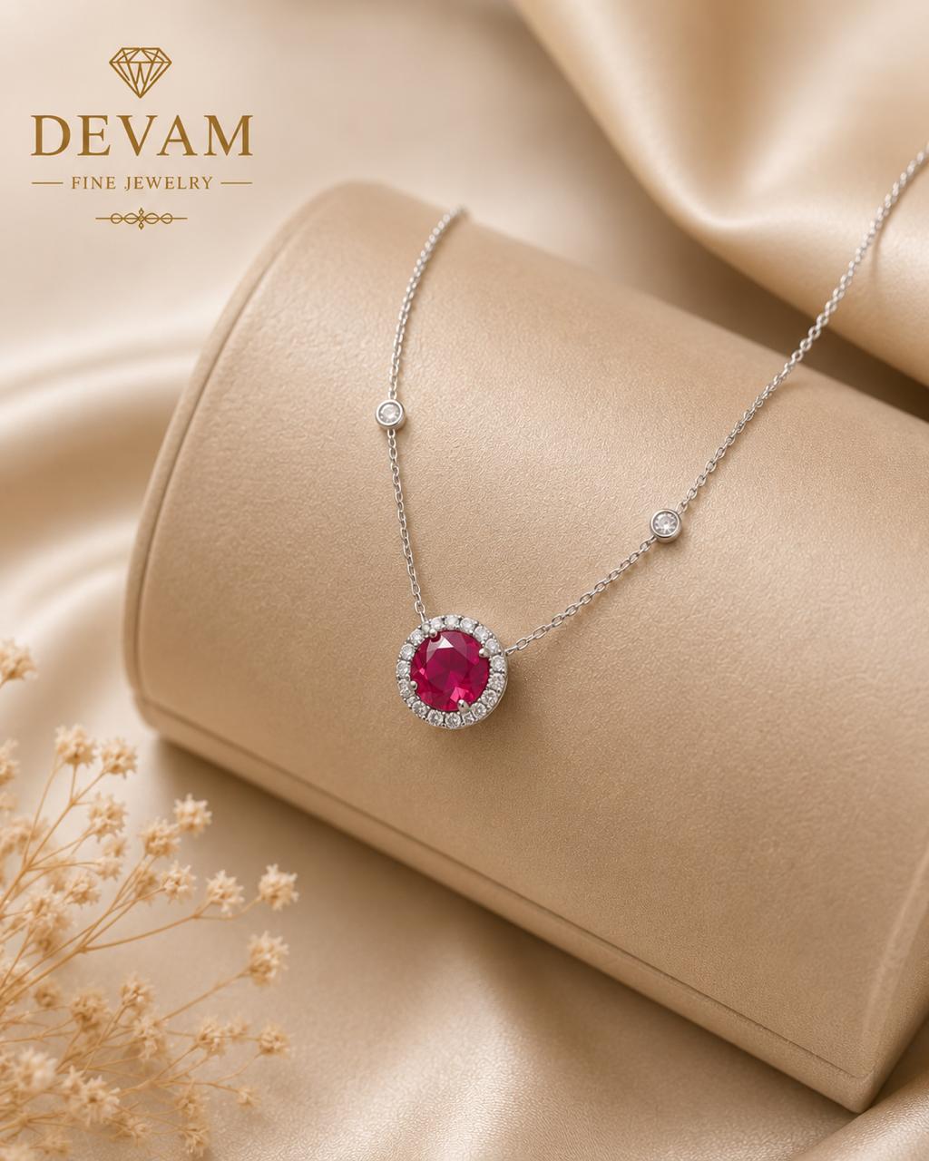 Ruby Halo Solitaire Pendant Necklace