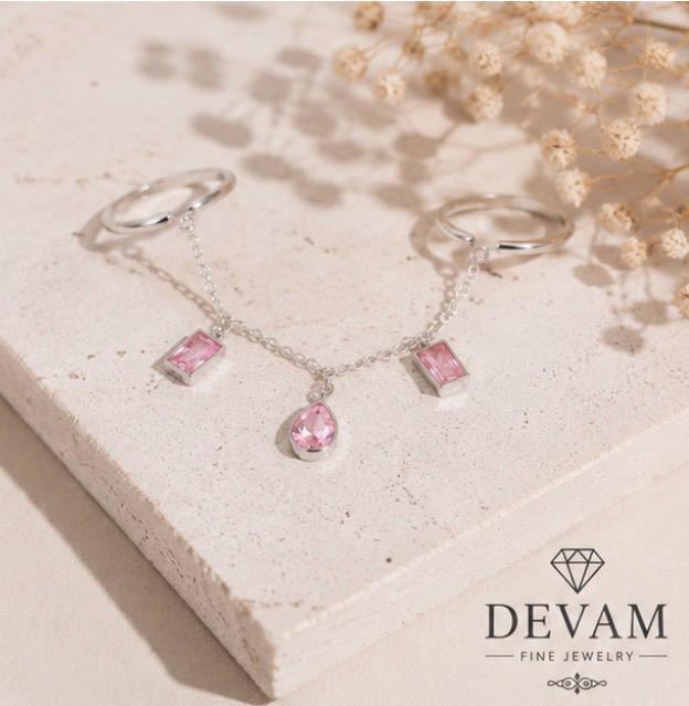 Blush Charm Double Ring Hand Chain