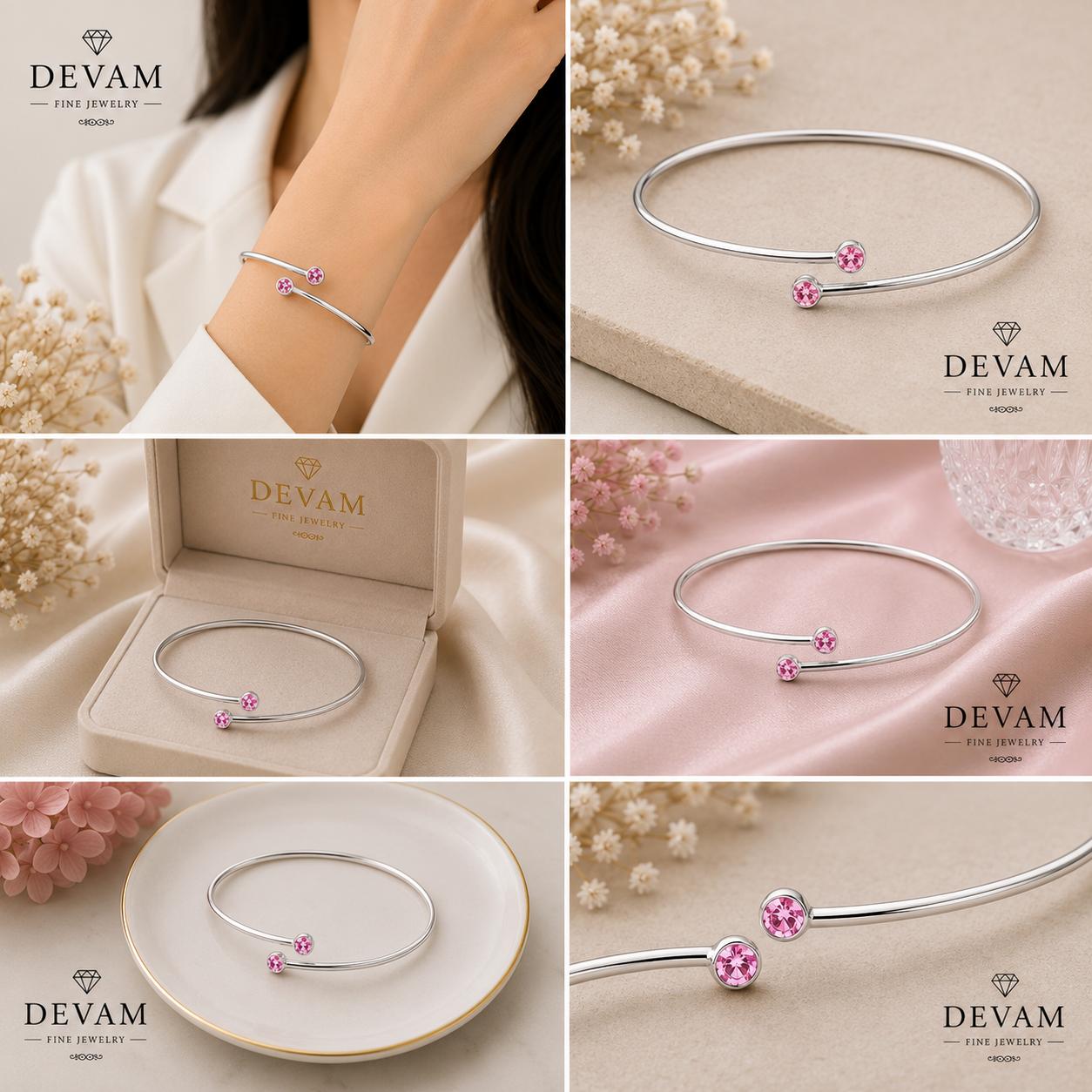 Minimalist Pink Crystal Open Cuff Bangle