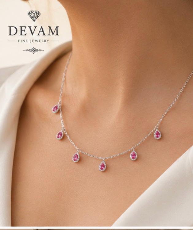 Blush Teardrop Charm Necklace