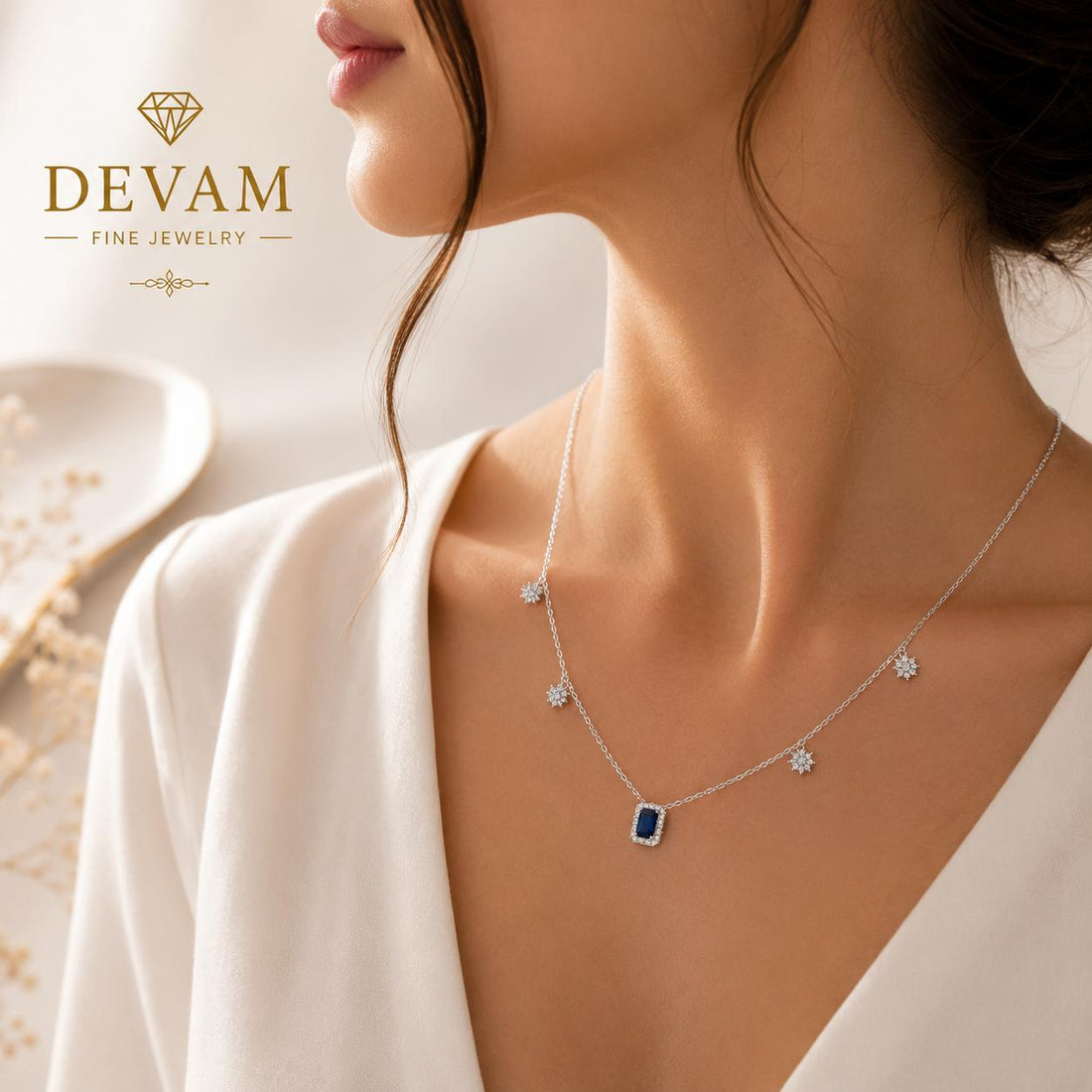Midnight Sapphire Charm Necklace