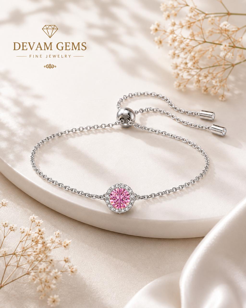 Elegant Pink Round Crystal Adjustable Bracelet