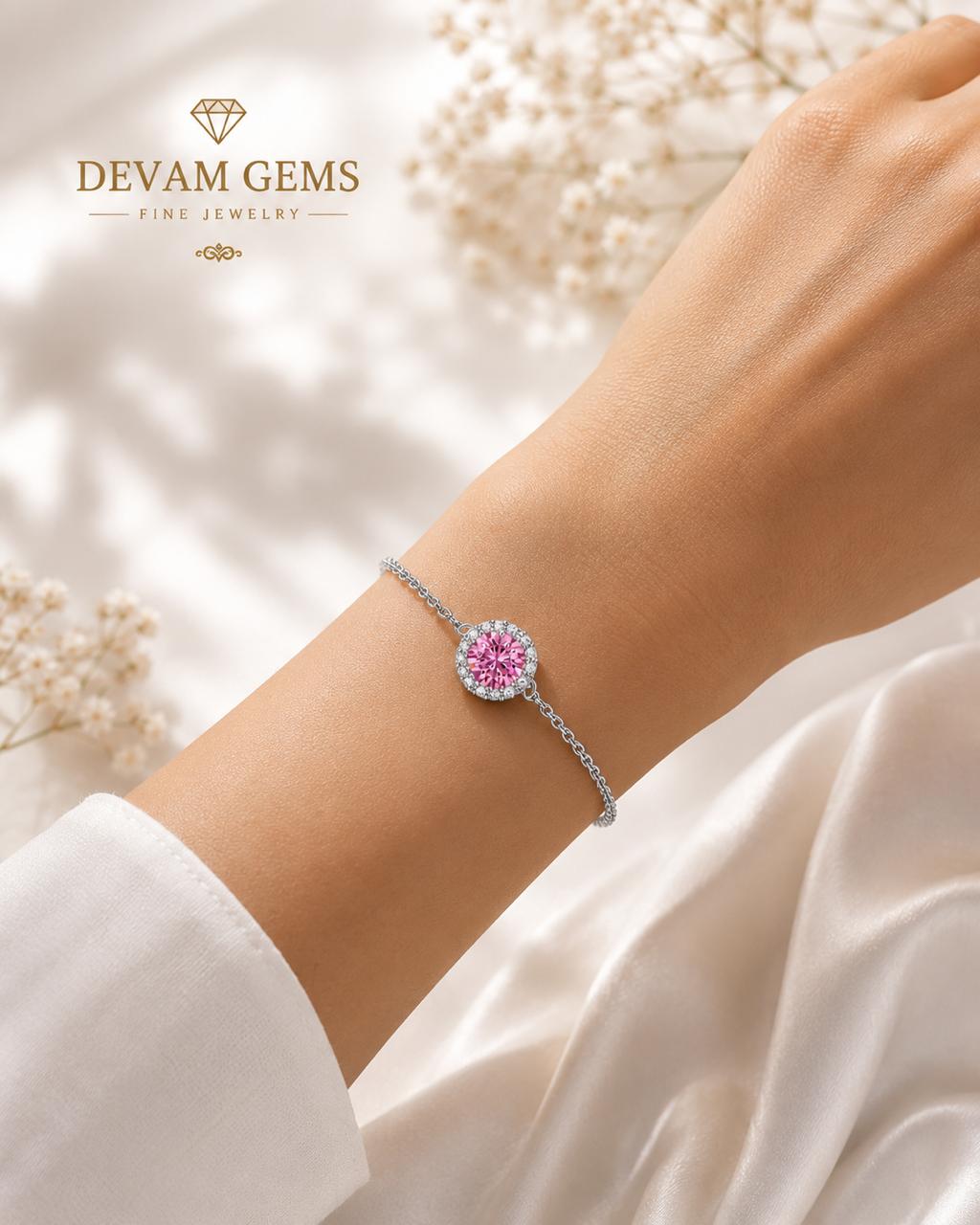 Elegant Pink Round Crystal Adjustable Bracelet