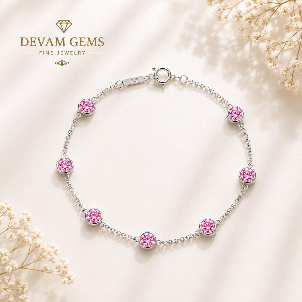 Elegant Pink Crystal Beaded Chain Bracelet