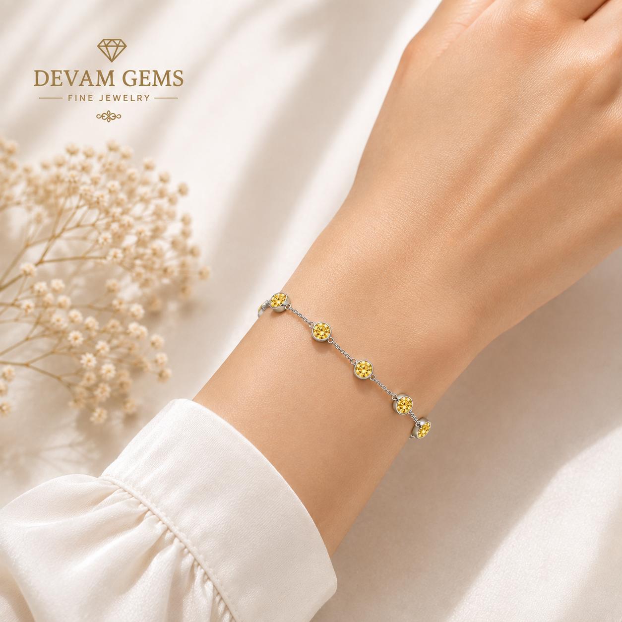 Elegant Yellow Crystal Beaded Chain Bracelet